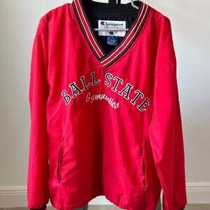 Vintage Champion Men Sz Medium Red Ball State Gymnastics Pullover Jacket